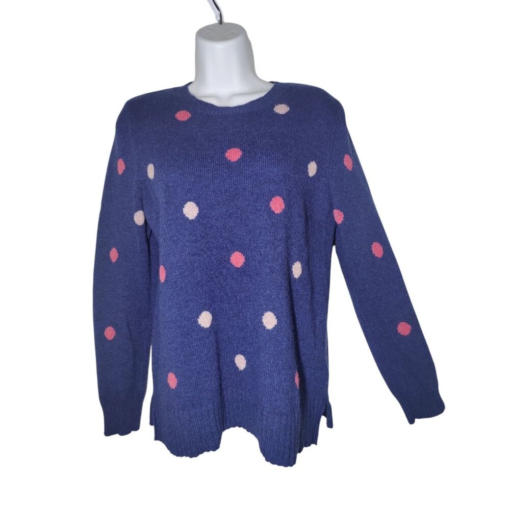 Woolovers Blue Pink Polka Dot 100% Lambswool‎ Pullover Sweater S